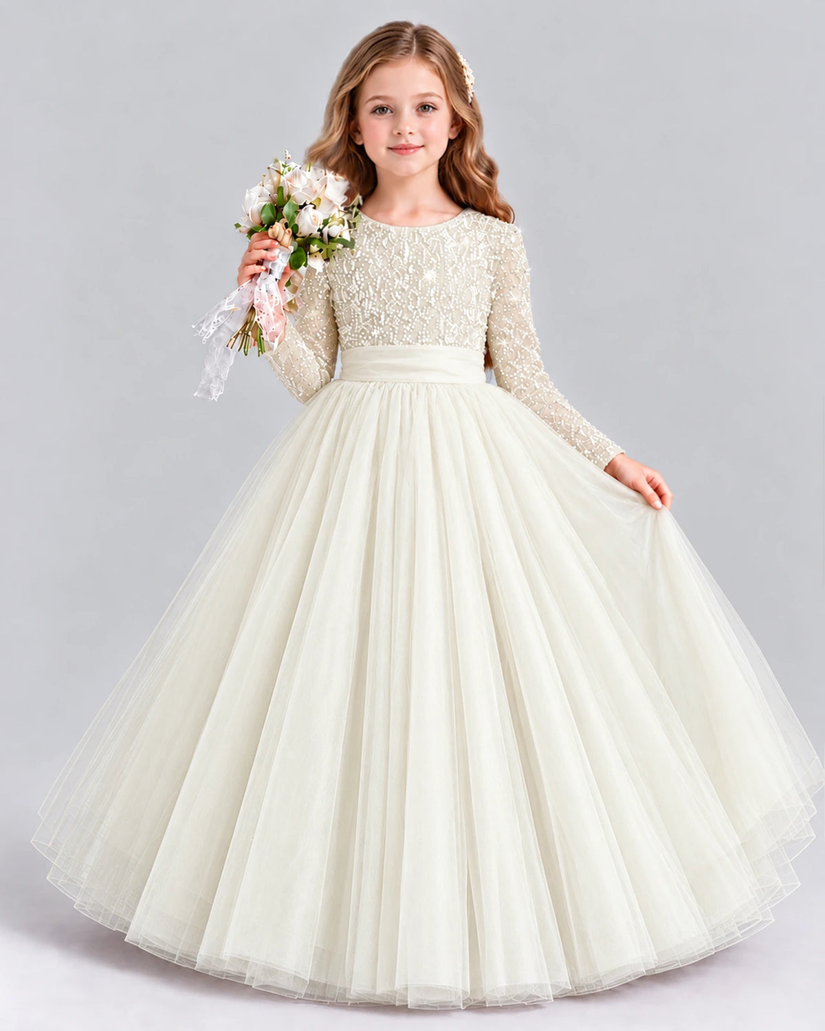 Ivory Ball Gown Girls Formal Dress Front