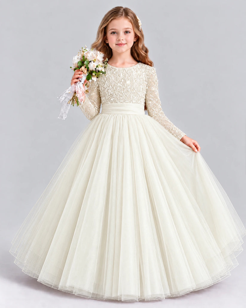 Ivory Ball Gown Girls Formal Dress Front