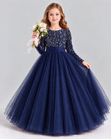Navy Blue Ball Gown Girls Formal Dress Front