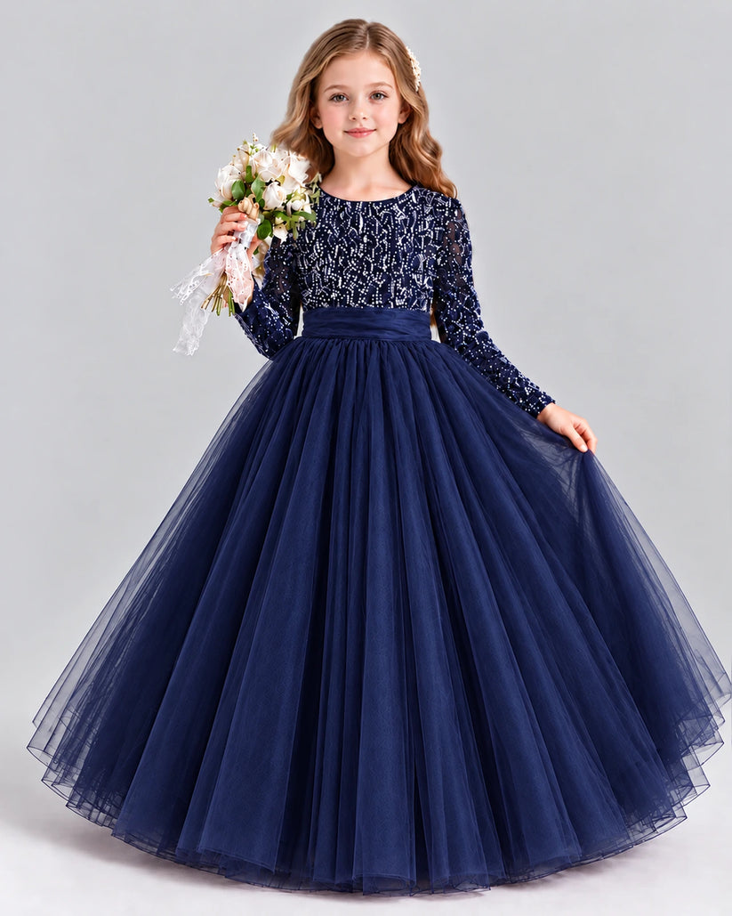 Navy Blue Ball Gown Girls Formal Dress Front