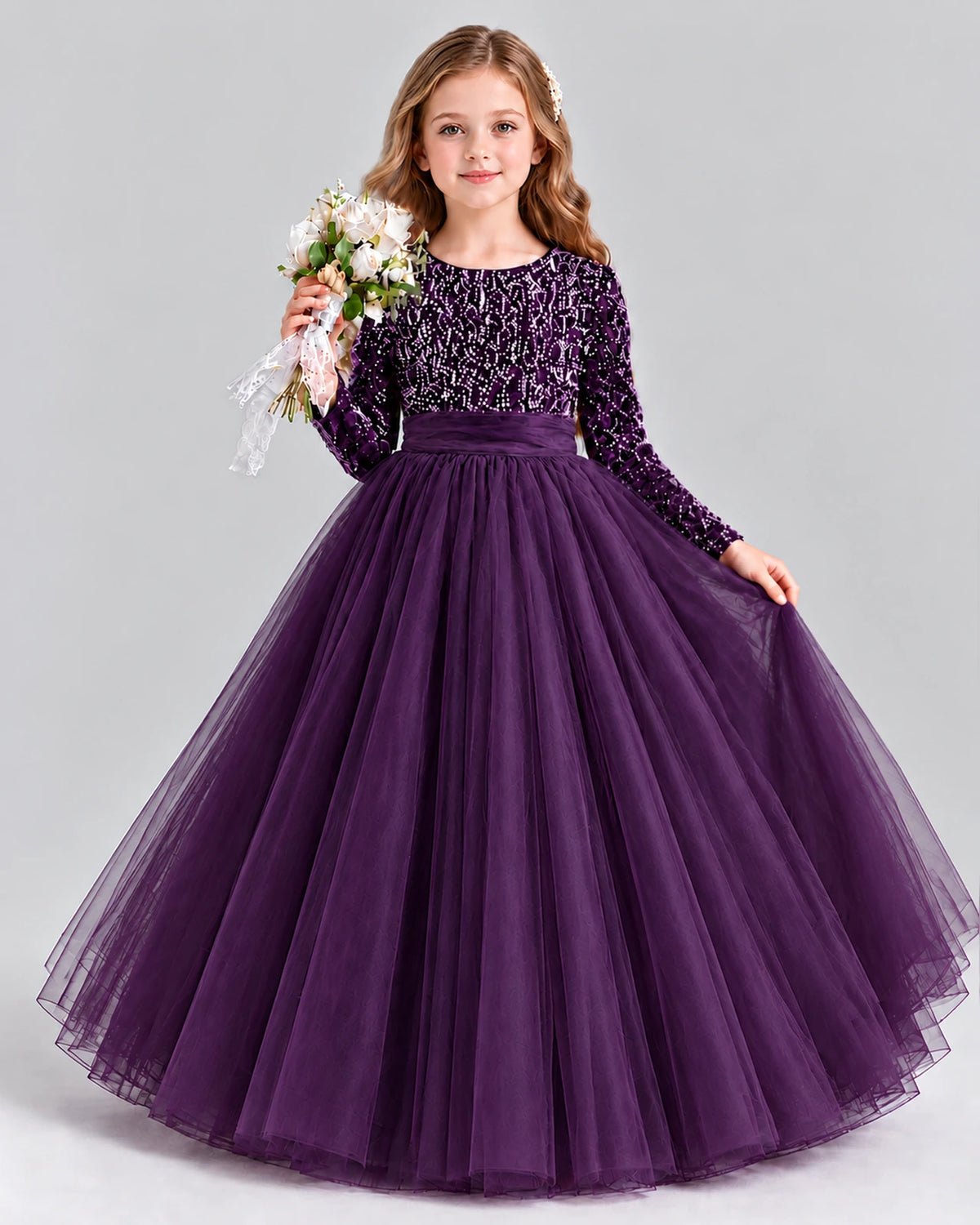 Purple Ball Gown Girls Formal Dress Front