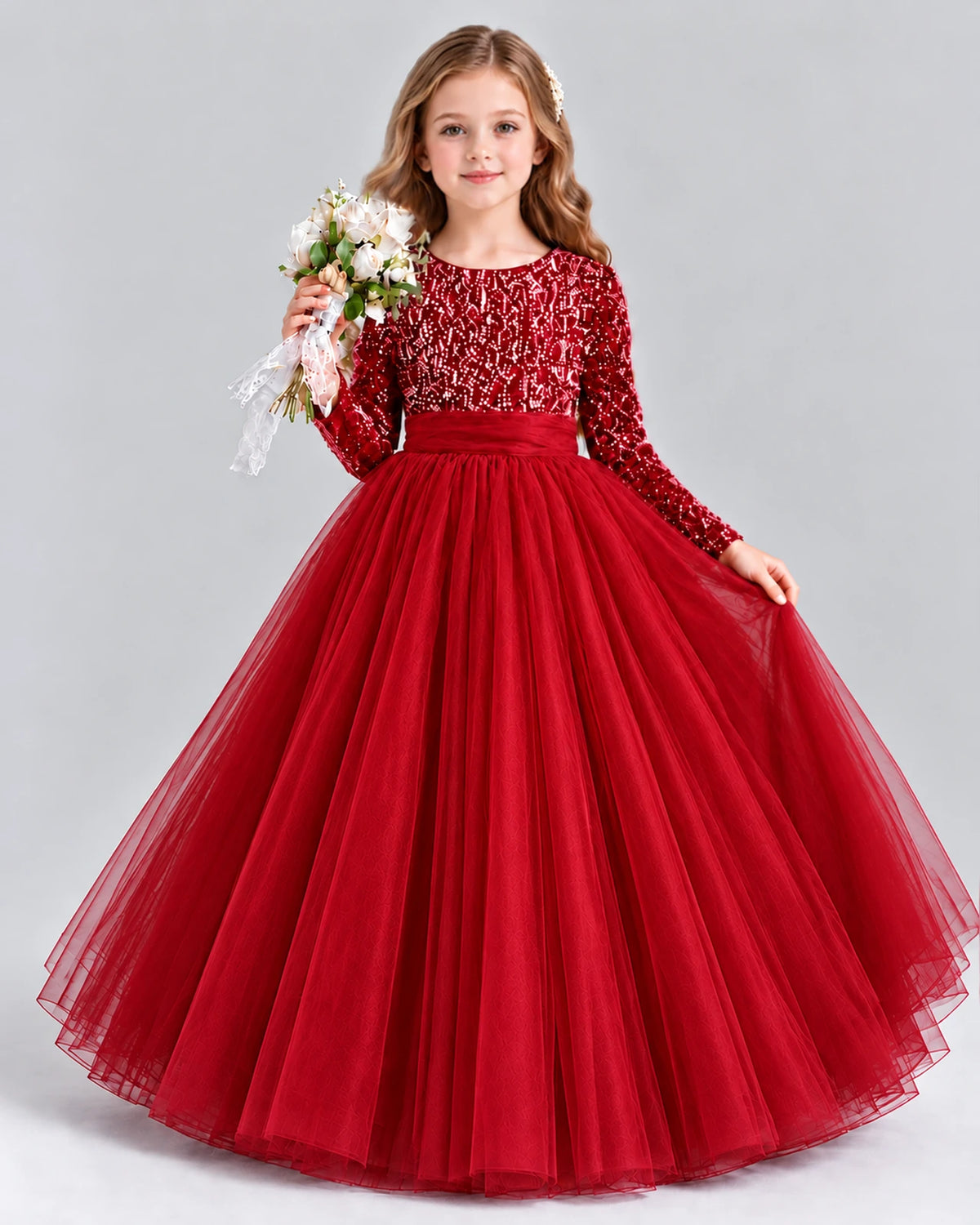 Red Ball Gown Girls Formal Dress Front