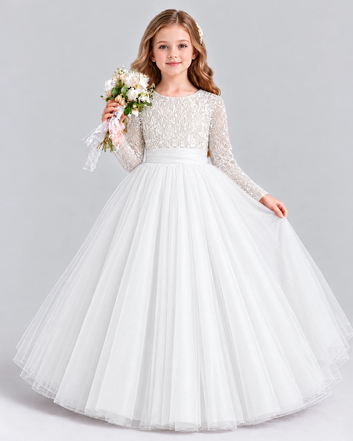White Ball Gown Girls Formal Dress Front