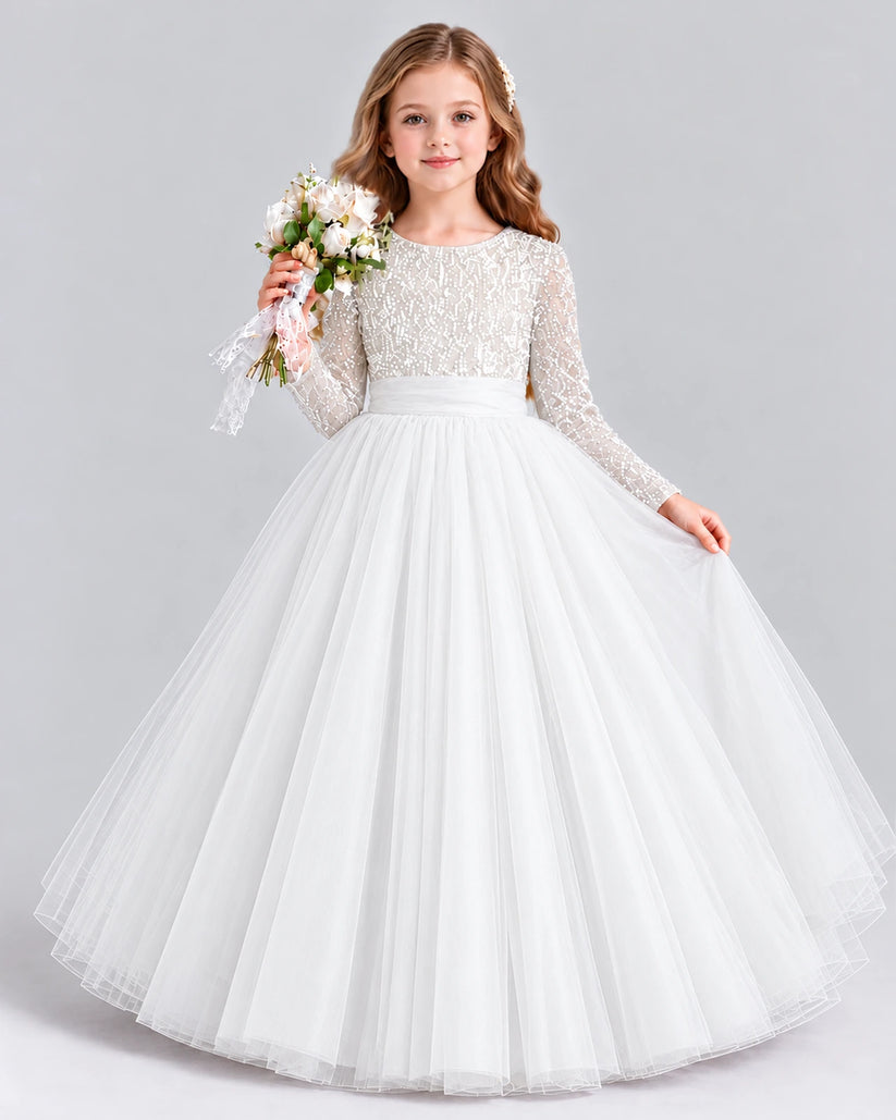 White Ball Gown Girls Formal Dress Front