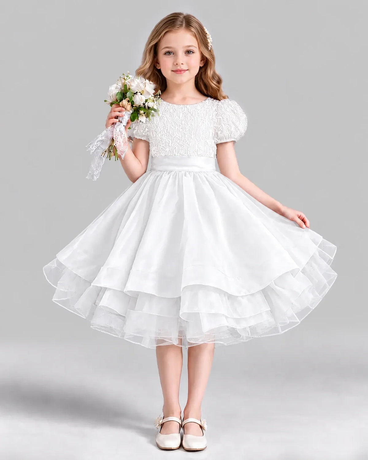 White Ball Gown Girls Formal Dress Front