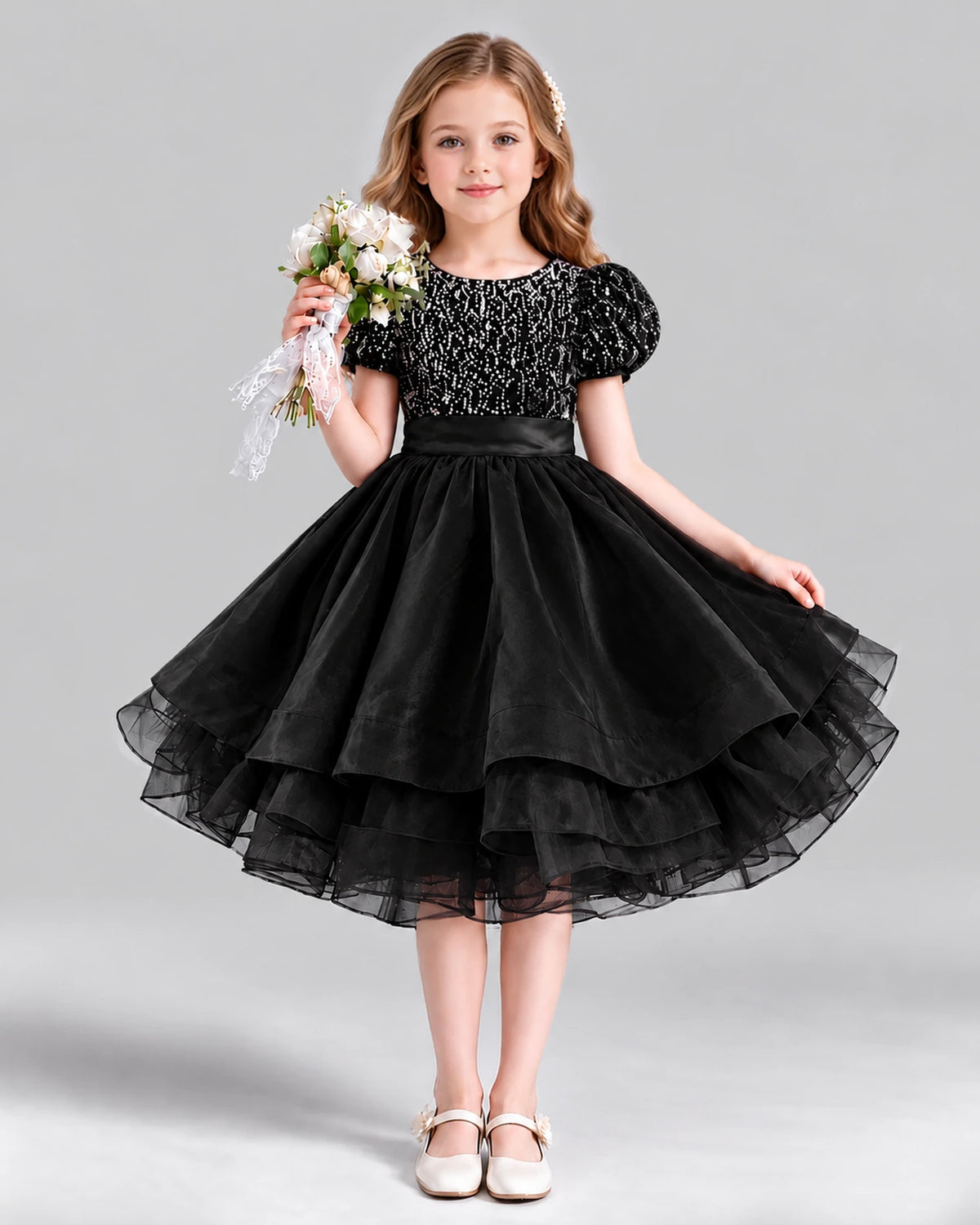Black Ball Gown Girls Formal Dress Front