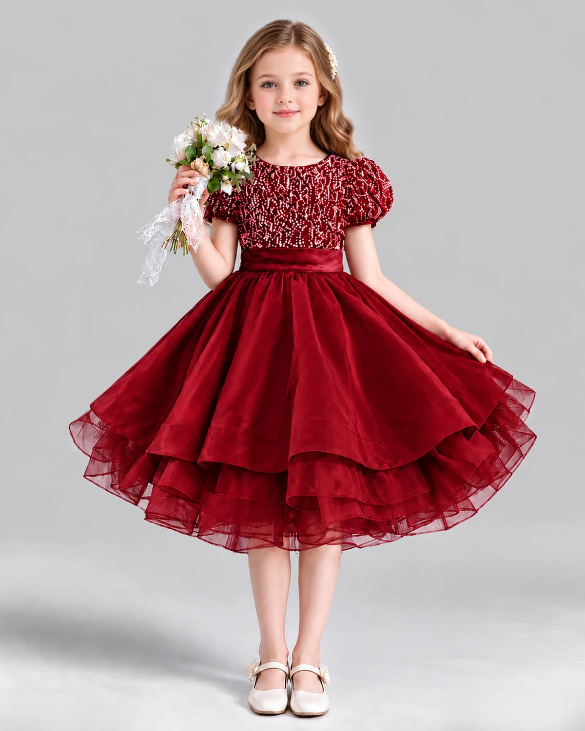 Burgundy Ball Gown Girls Formal Dress Front