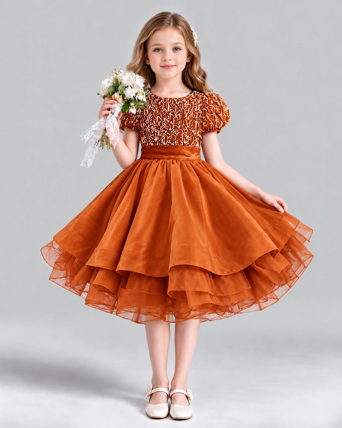 Burnt Orange Ball Gown Girls Formal Dress Front