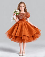 Burnt Orange Ball Gown Girls Formal Dress Front