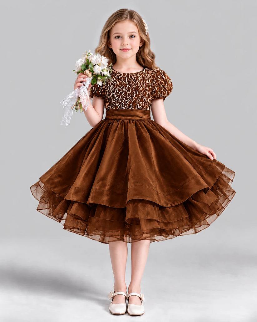 Chocolate Ball Gown Girls Formal Dress Front