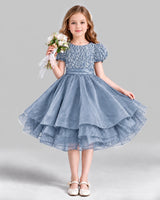Dusty Blue Ball Gown Girls Formal Dress Front