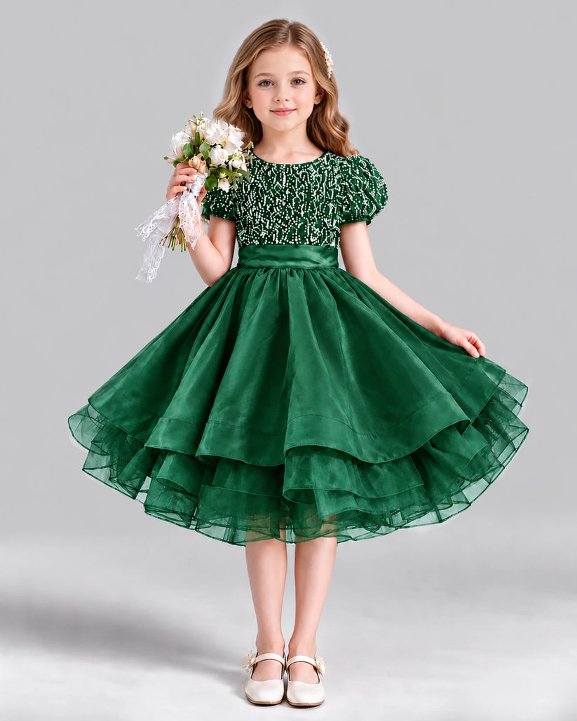 Emerald Green Ball Gown Girls Formal Dress Front