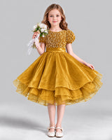 Gold Ball Gown Girls Formal Dress Front
