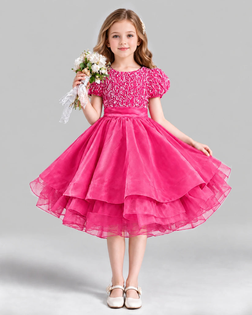 Hot Pink Ball Gown Girls Formal Dress Front
