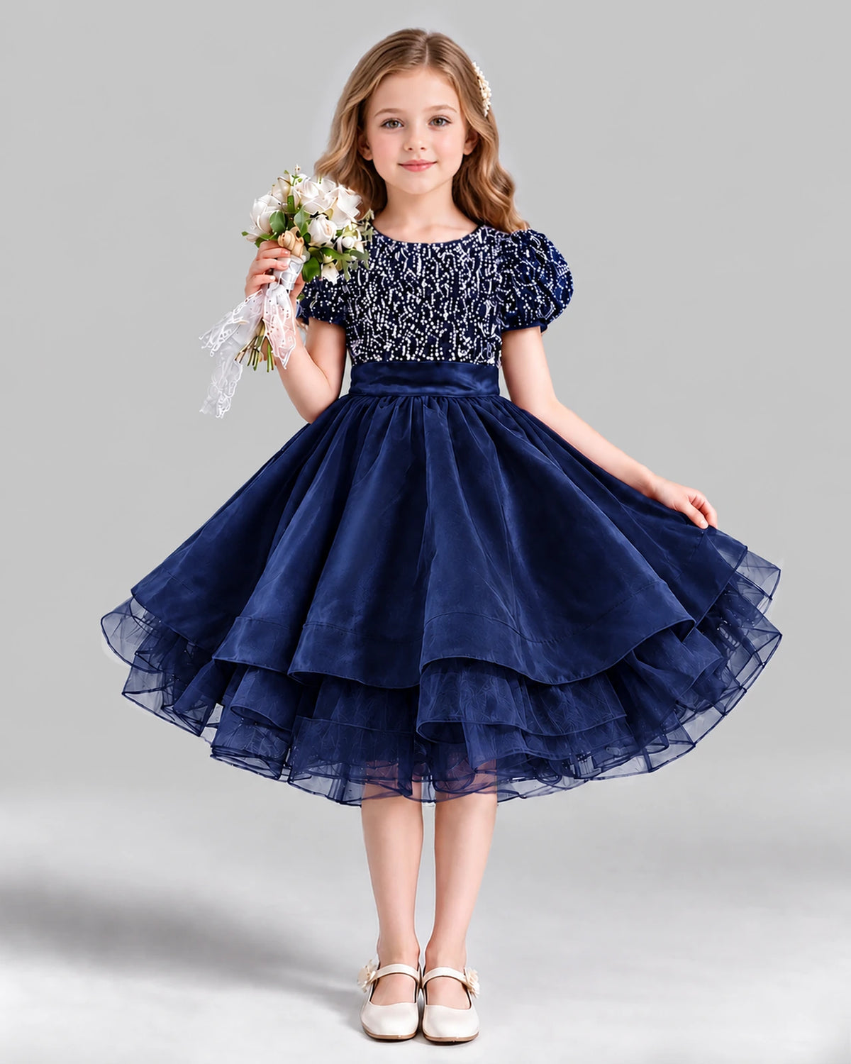 Navy Blue Ball Gown Girls Formal Dress Front