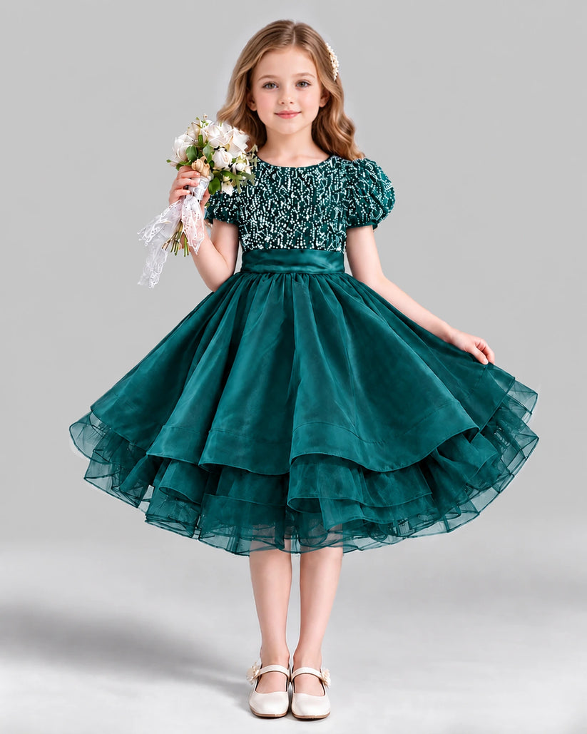 Peacock Ball Gown Girls Formal Dress Front