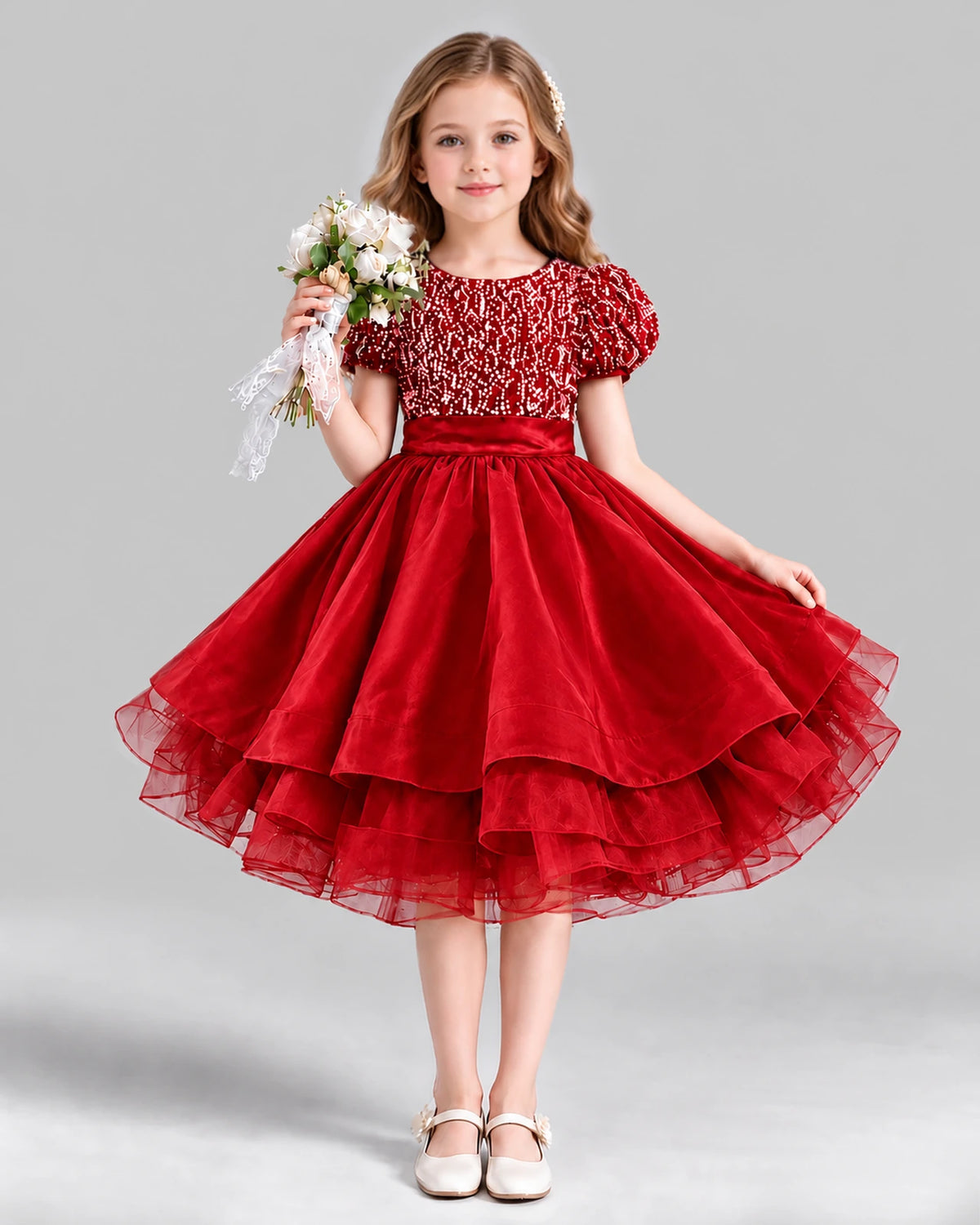 Red Ball Gown Girls Formal Dress Front