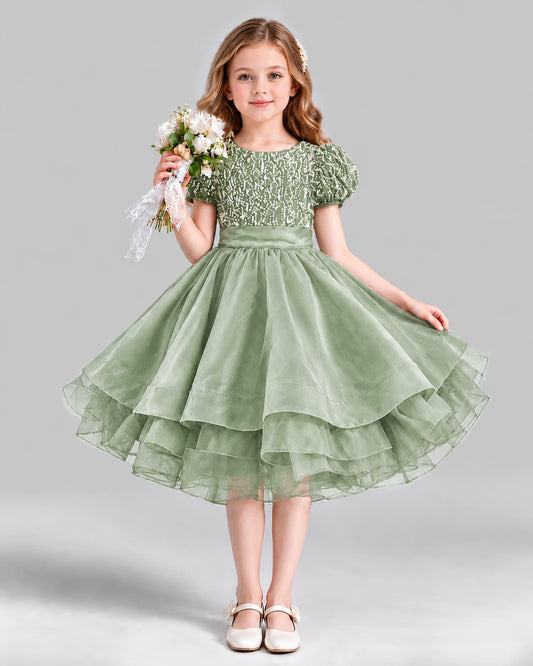 Sage Green Ball Gown Girls Formal Dress Front