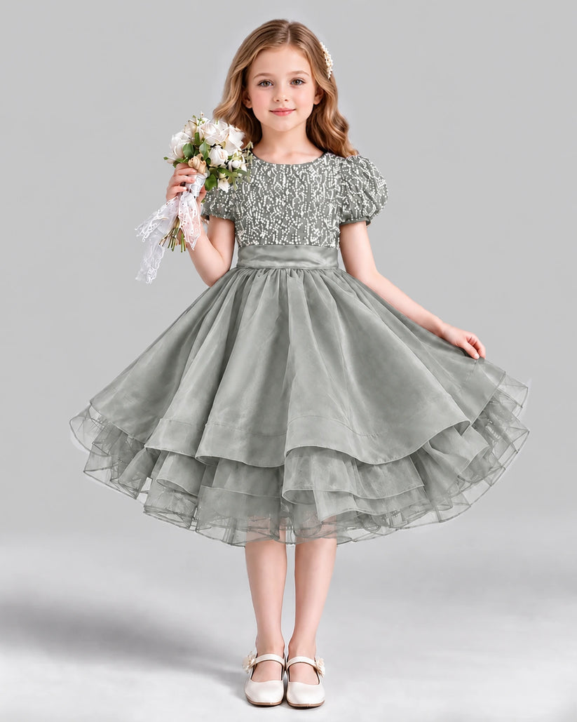 Silver Ball Gown Girls Formal Dress Front