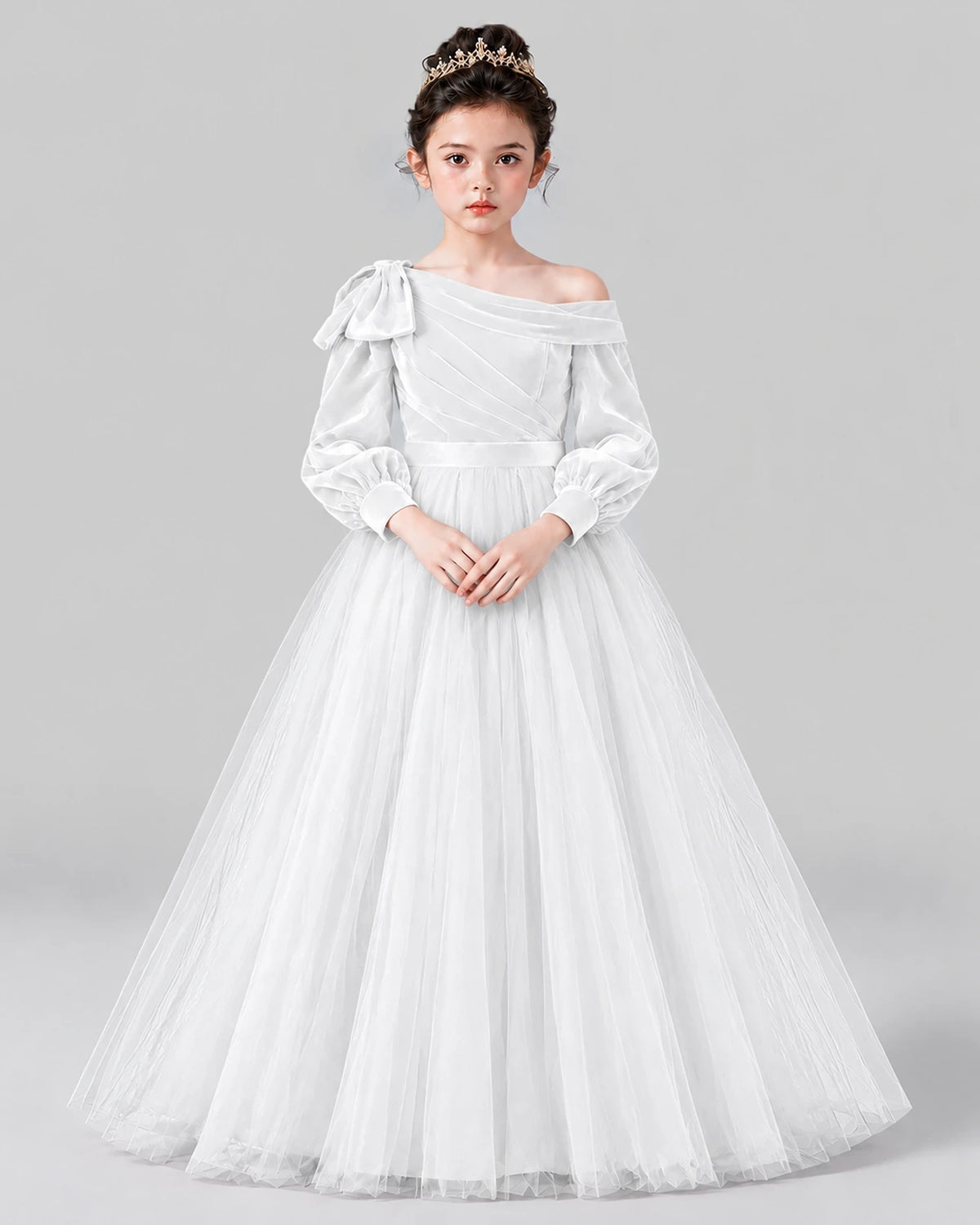 White Ball Gown Girls Formal Dress Front