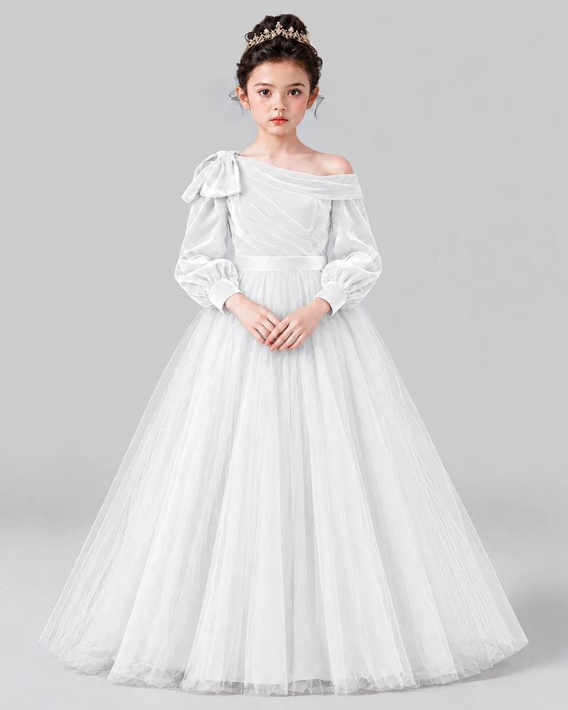 White Ball Gown Girls Formal Dress Front