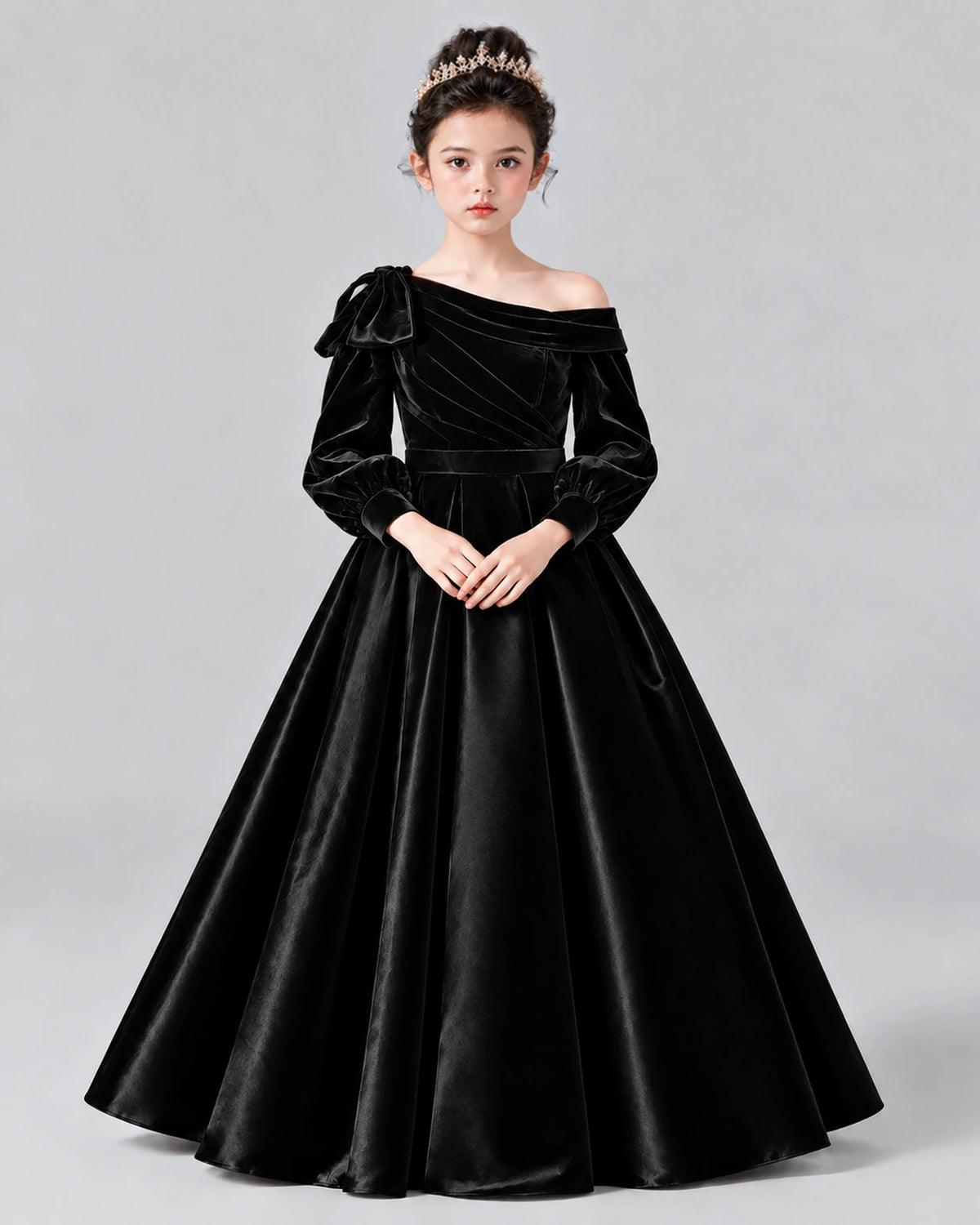 Black Ball Gown Girls Formal Dress Front