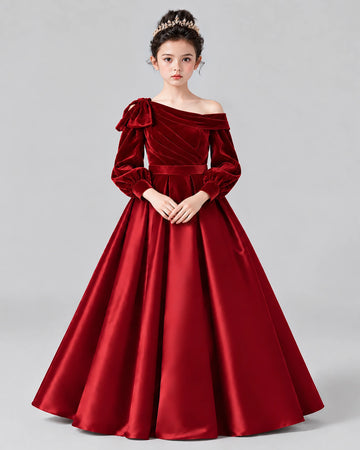 Dideyttawl Bow Pleated Girls Formal Dress for Father Daughter Dance