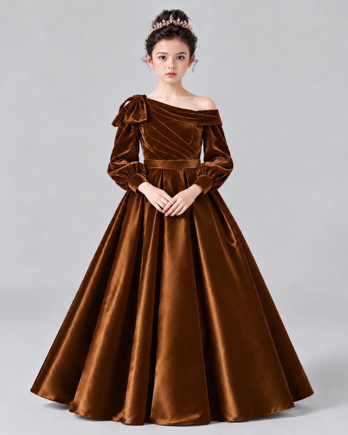 Chocolate Ball Gown Girls Formal Dress Front