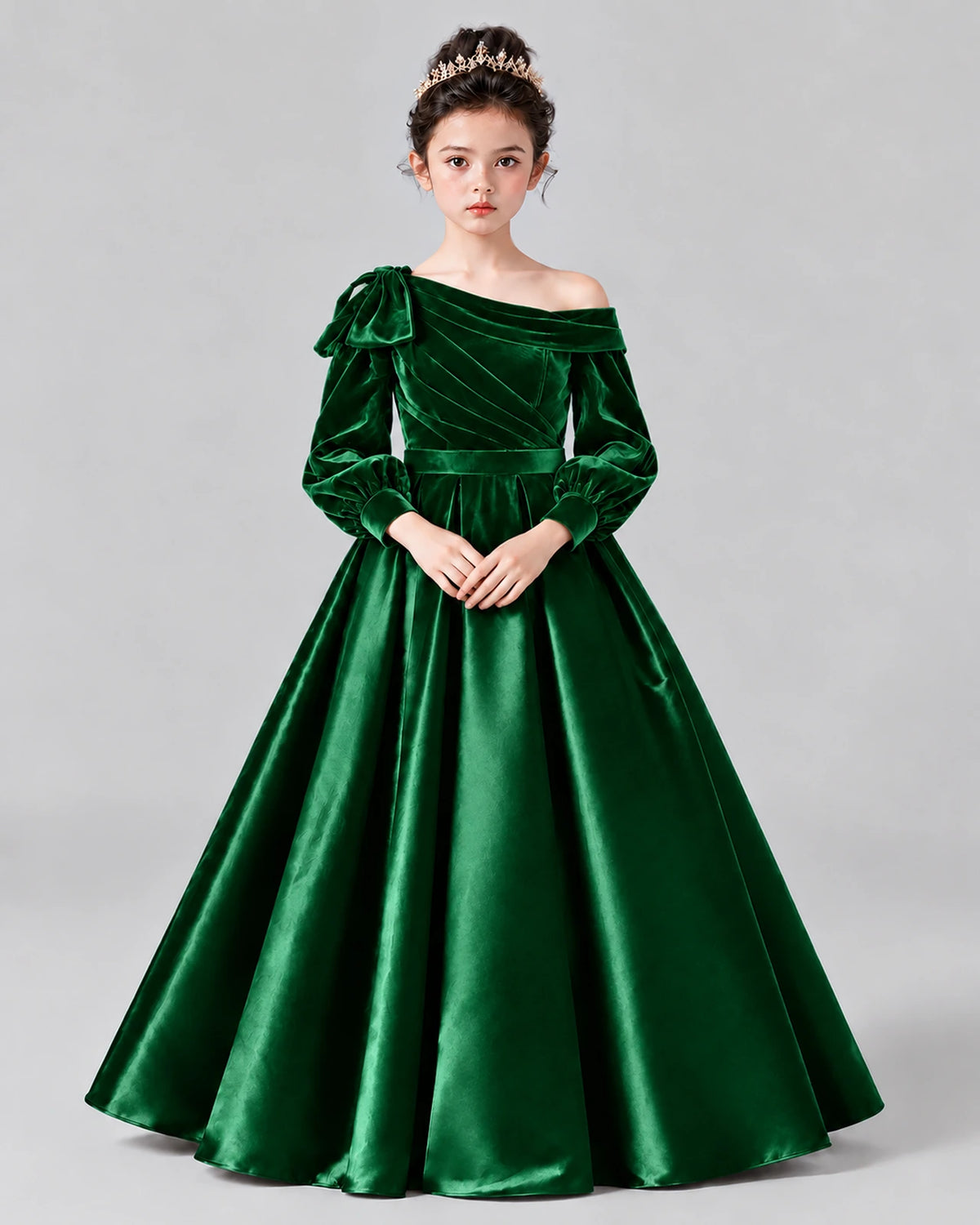 Dark Green Ball Gown Girls Formal Dress Front