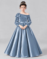 Dusty Blue Ball Gown Girls Formal Dress Front