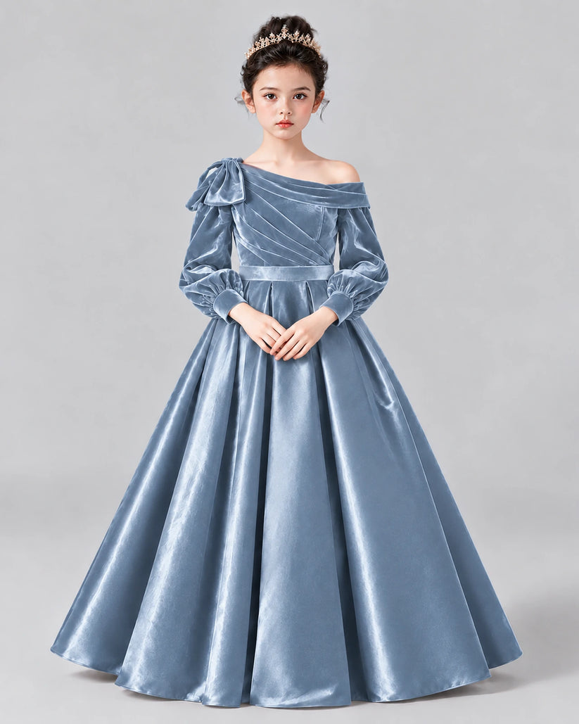 Dusty Blue Ball Gown Girls Formal Dress Front