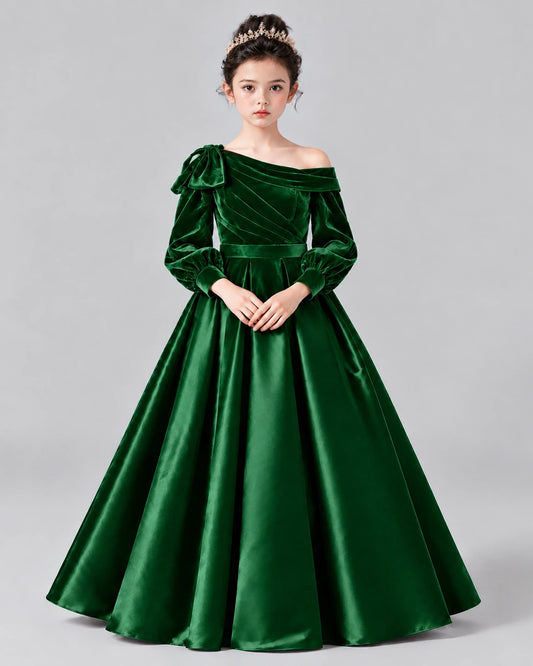 Emerald Green Ball Gown Girls Formal Dress Front