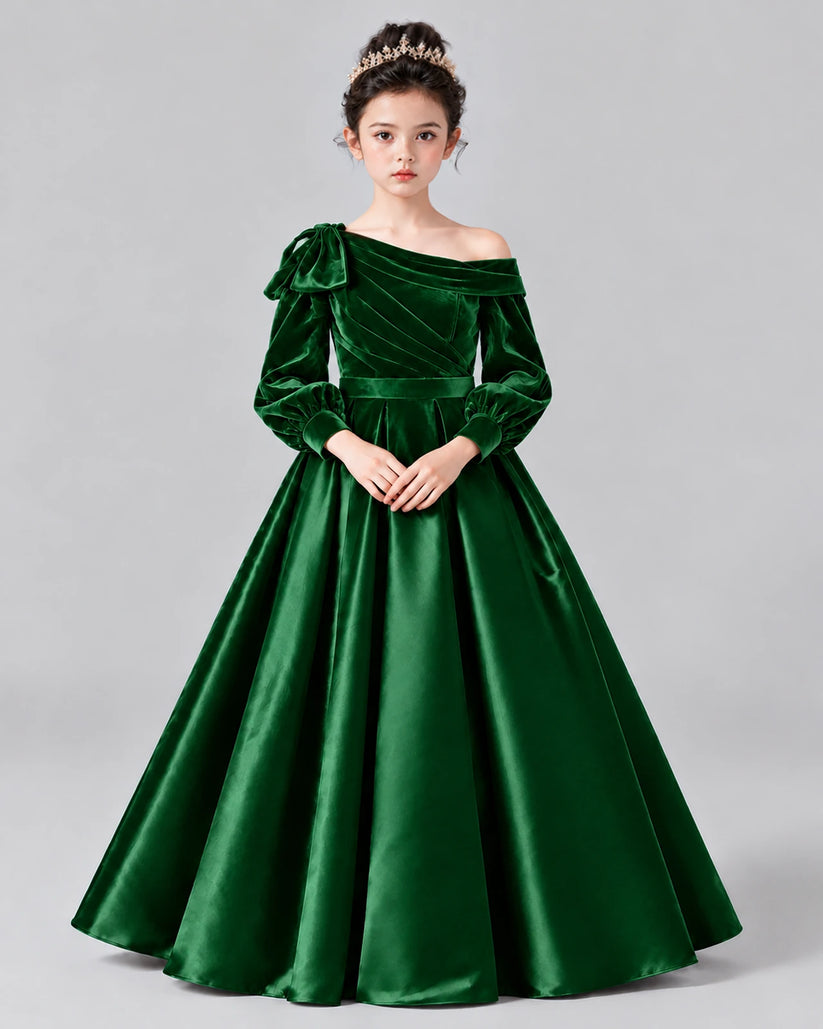 Emerald Green Ball Gown Girls Formal Dress Front