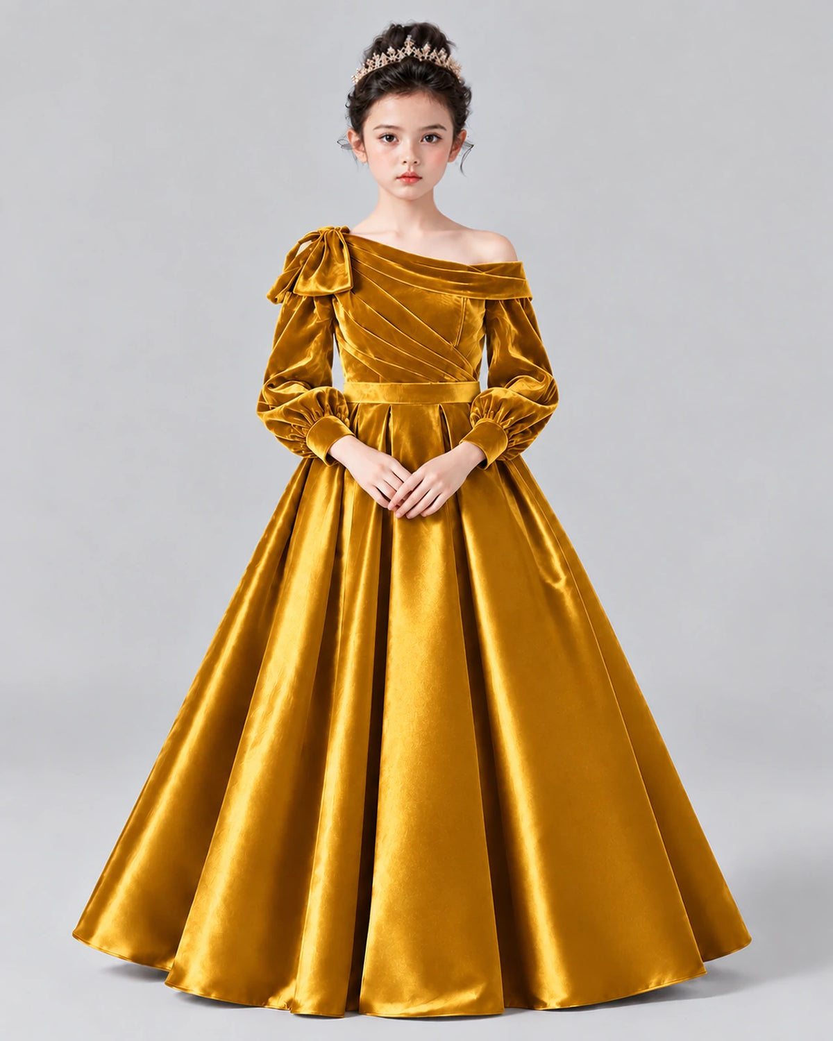 Gold Ball Gown Girls Formal Dress Front