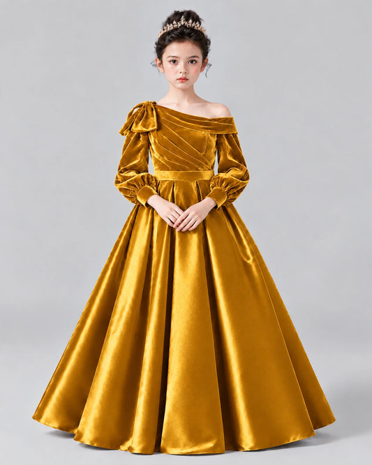 Gold Ball Gown Girls Formal Dress Front