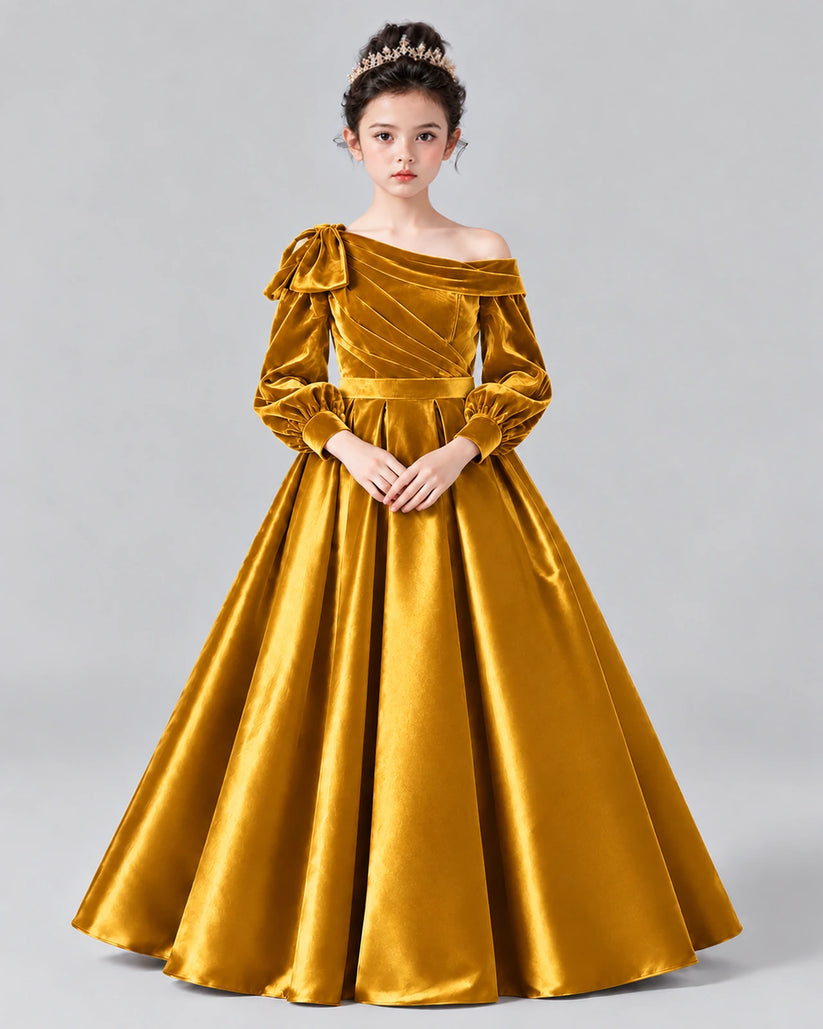 Gold Ball Gown Girls Formal Dress Front