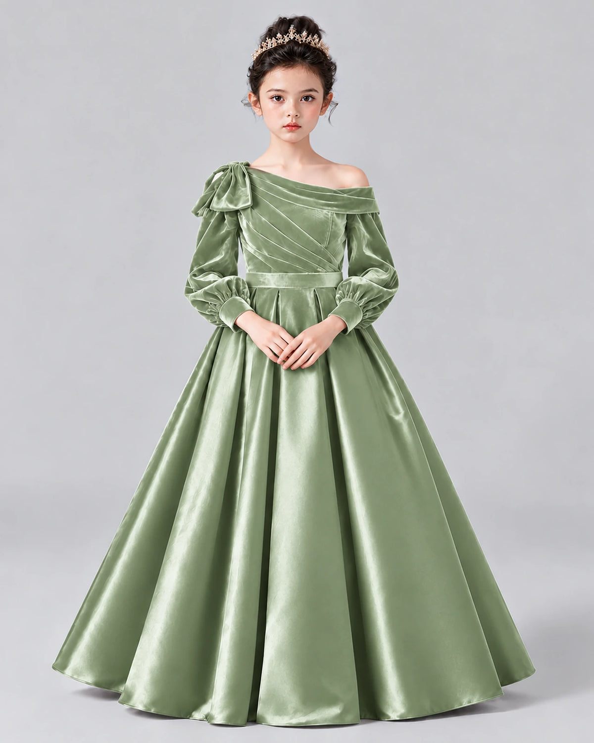 Sage Green Ball Gown Girls Formal Dress Front