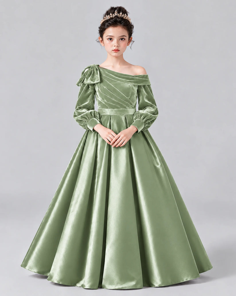 Sage Green Ball Gown Girls Formal Dress Front