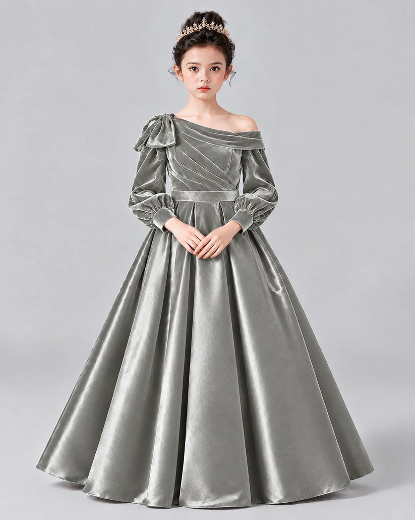 Silver Ball Gown Girls Formal Dress Front