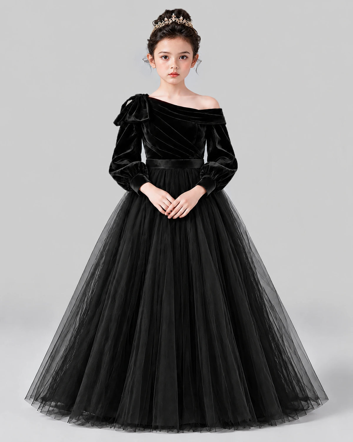 Black Ball Gown Girls Formal Dress Front