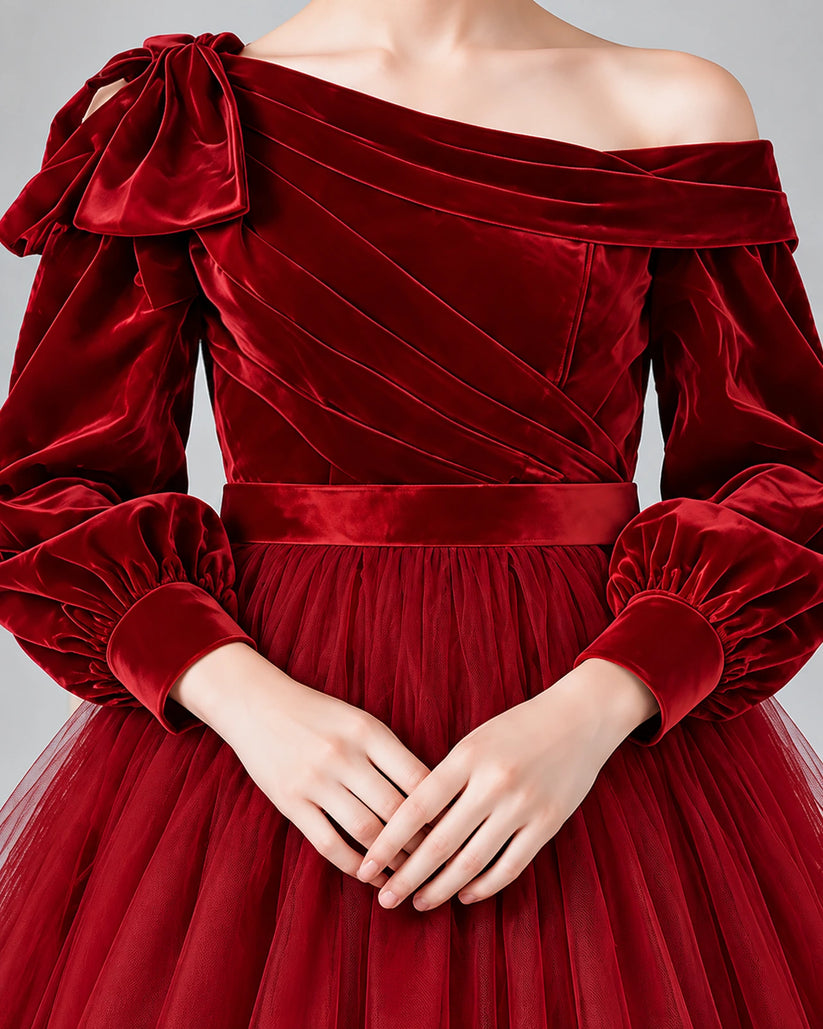 Burgundy Ball Gown Girls Formal Dress Detail [Shared]