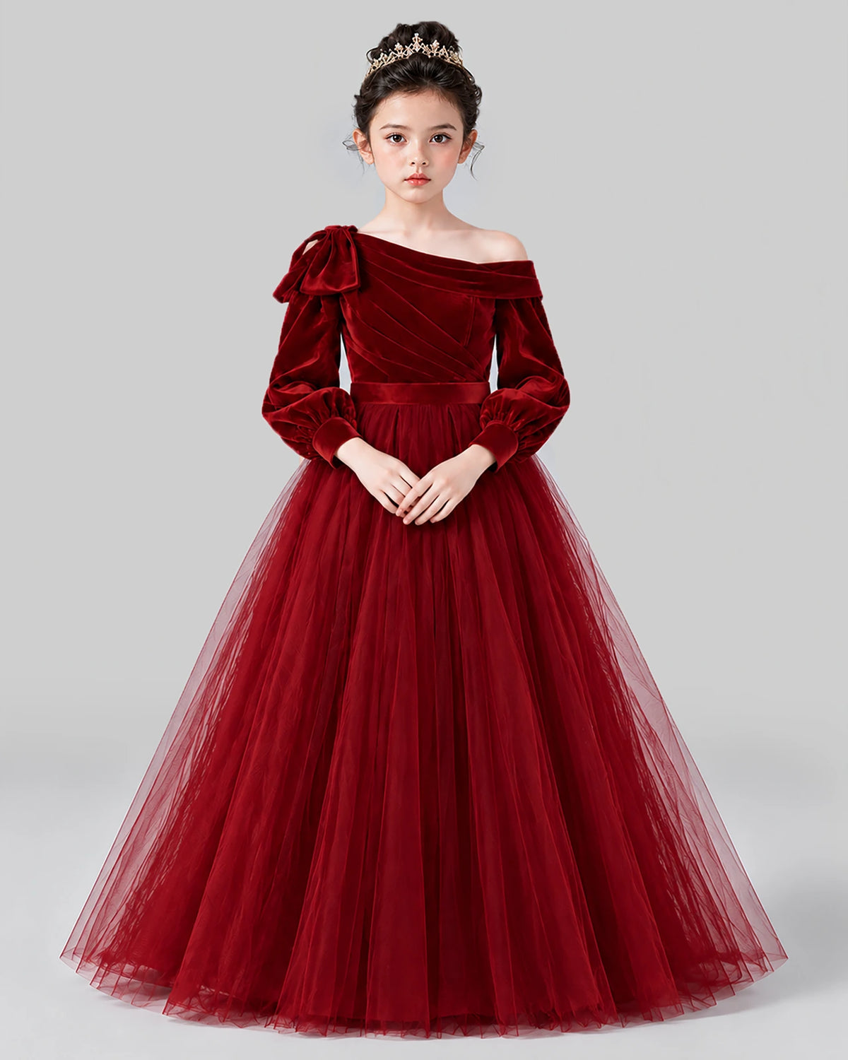Burgundy Ball Gown Girls Formal Dress Front