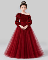 Burgundy Ball Gown Girls Formal Dress Front