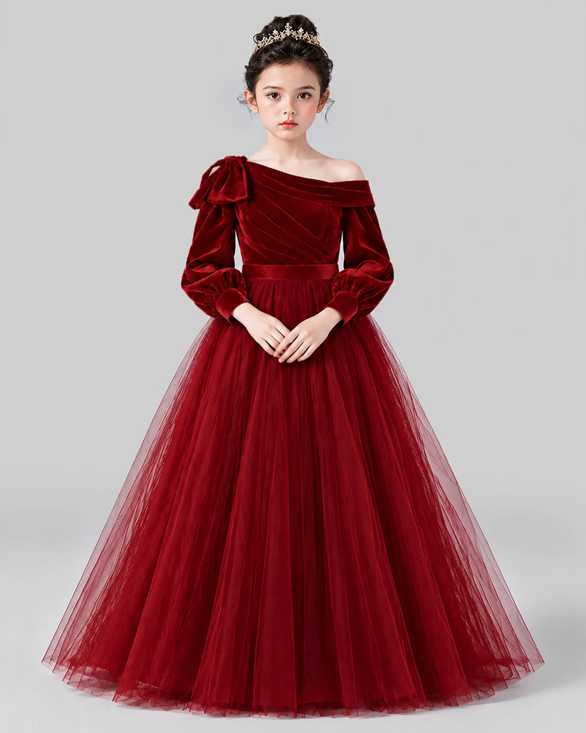 Burgundy Ball Gown Girls Formal Dress Front