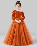 Burnt Orange Ball Gown Girls Formal Dress Front