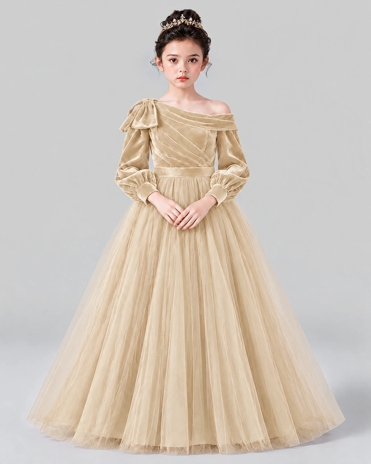 Champagne Ball Gown Girls Formal Dress Front