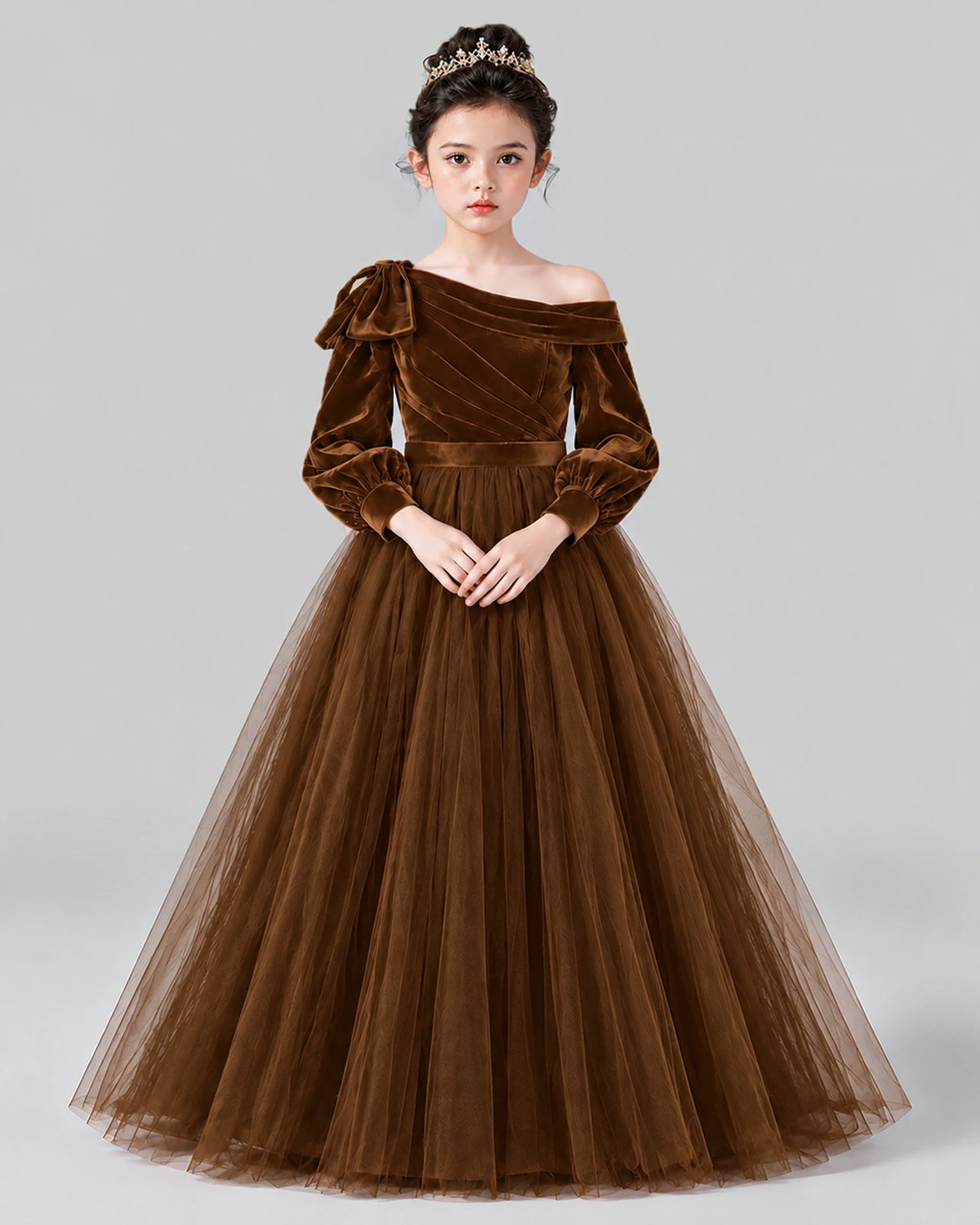 Chocolate Ball Gown Girls Formal Dress Front