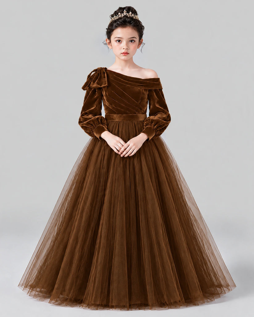 Chocolate Ball Gown Girls Formal Dress Front