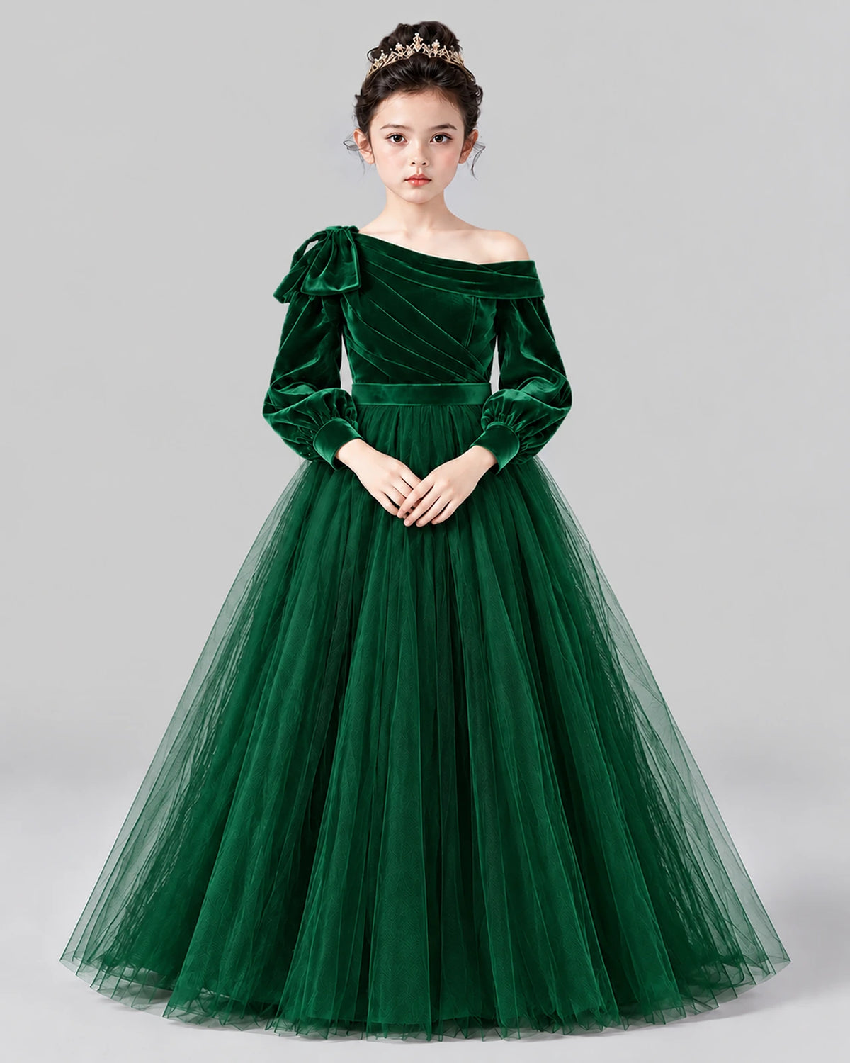 Dark Green Ball Gown Girls Formal Dress Front