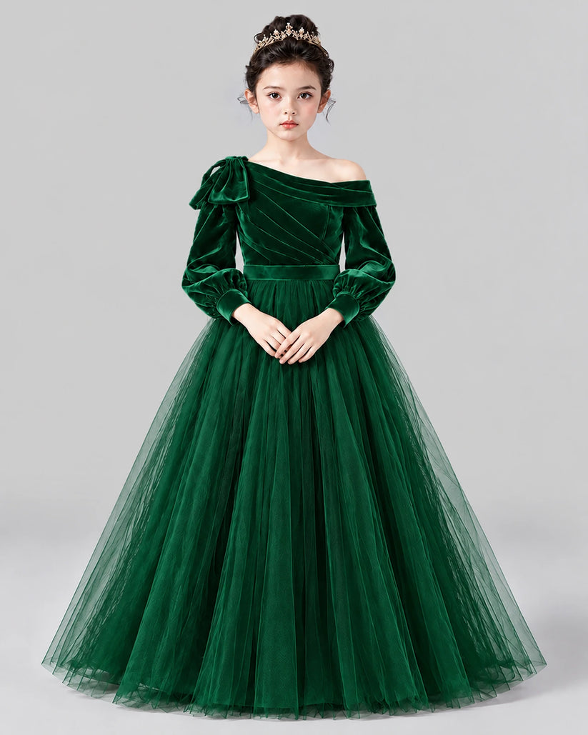 Dark Green Ball Gown Girls Formal Dress Front